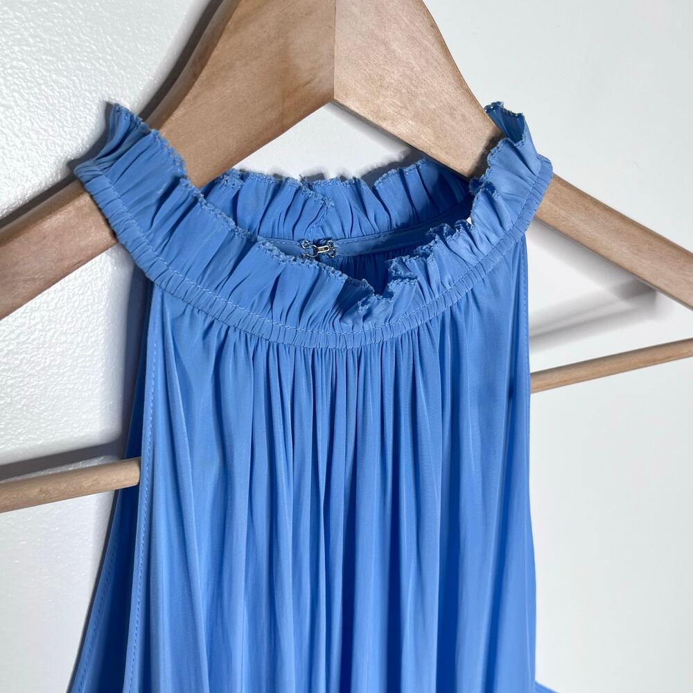 Ramy Brook Karoline Halter Mini Dress Blue Pleated Sleeveless Women Size M READ - Picture 6 of 14